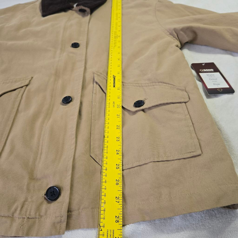 Women's CISONO Khaki Padded Utility Barn Jacket with Brown Corduroy Collar Sz S - Picture 13 of 14